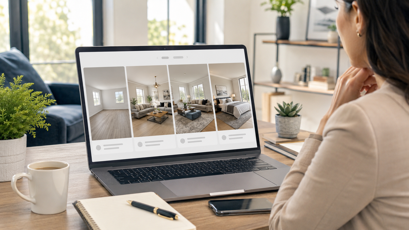 Real estate team comparing AI virtual staging workflow considerations for listing photos