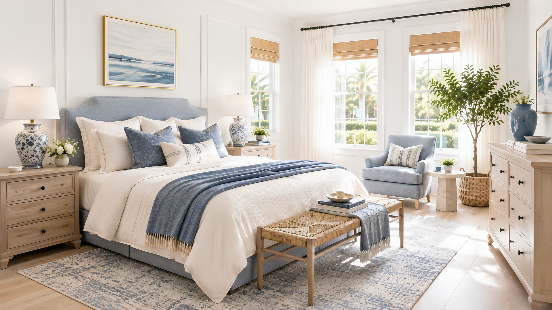 Blue and white bedroom planning photo