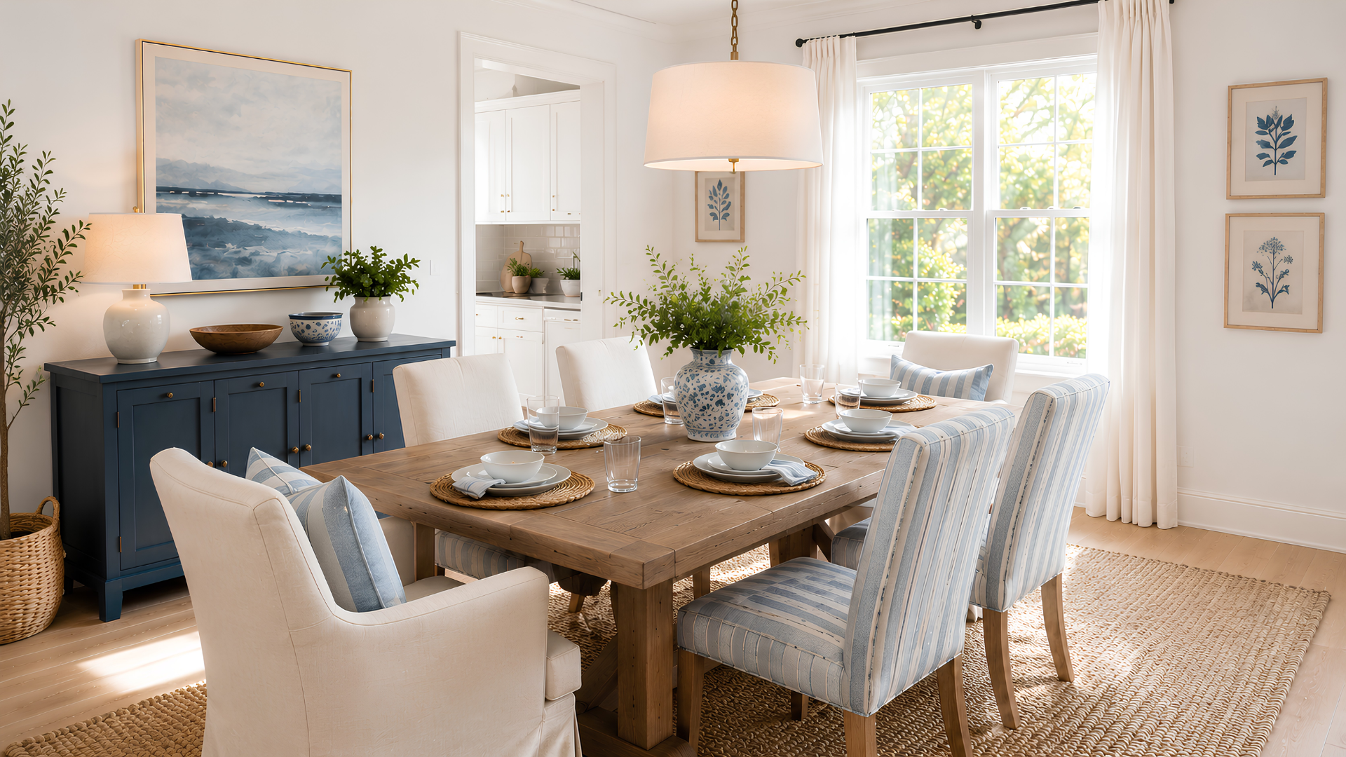 Blue and white dining room concept