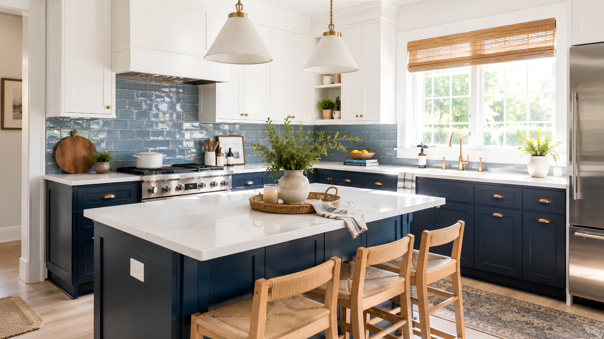 Blue and white kitchen direction