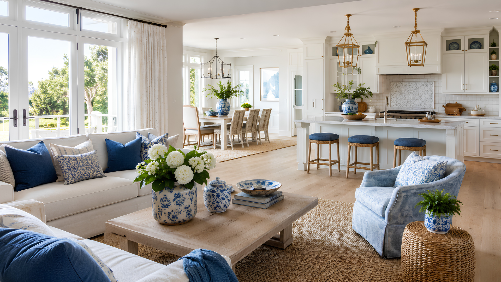 Bright room design direction suitable for planning a blue and white interior palette