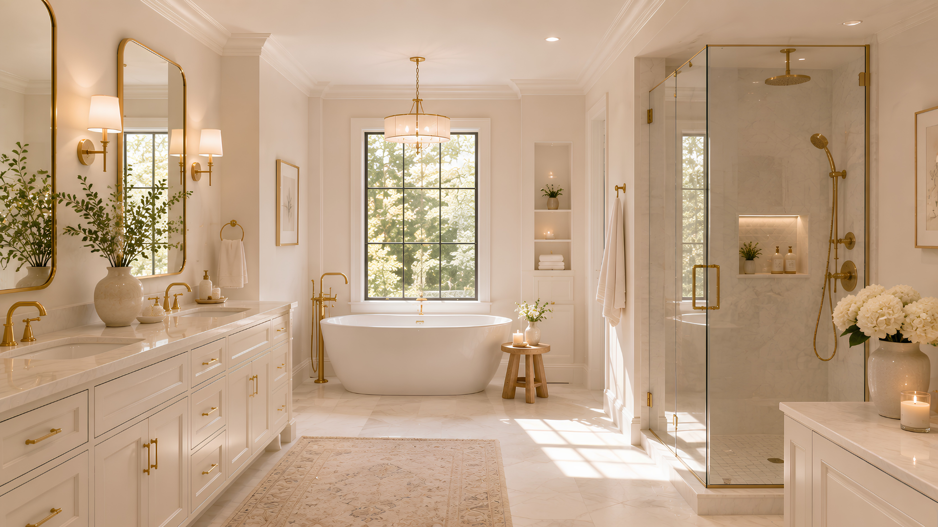 Cream and white bathroom material direction