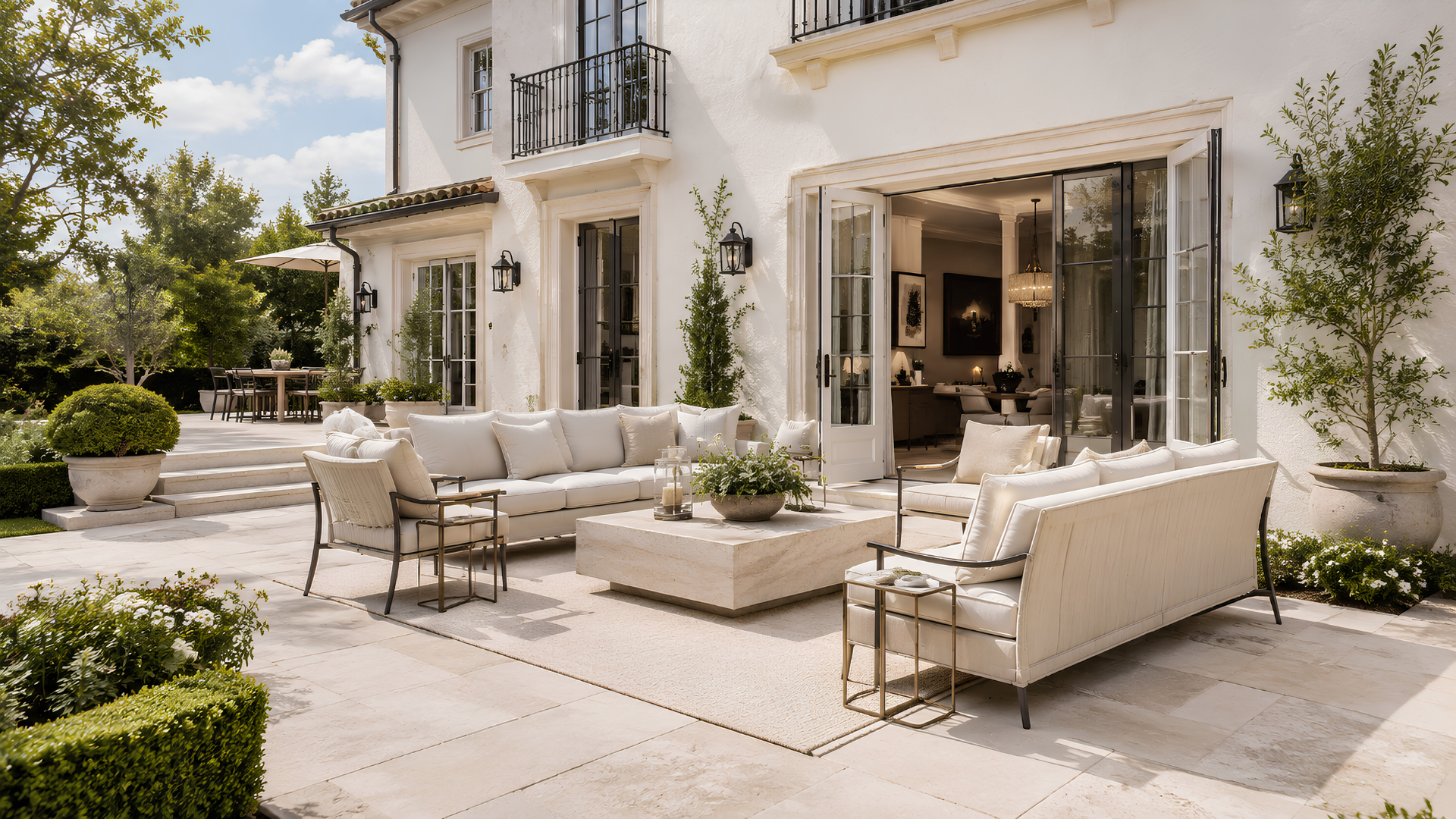 Cream and white patio and exterior direction