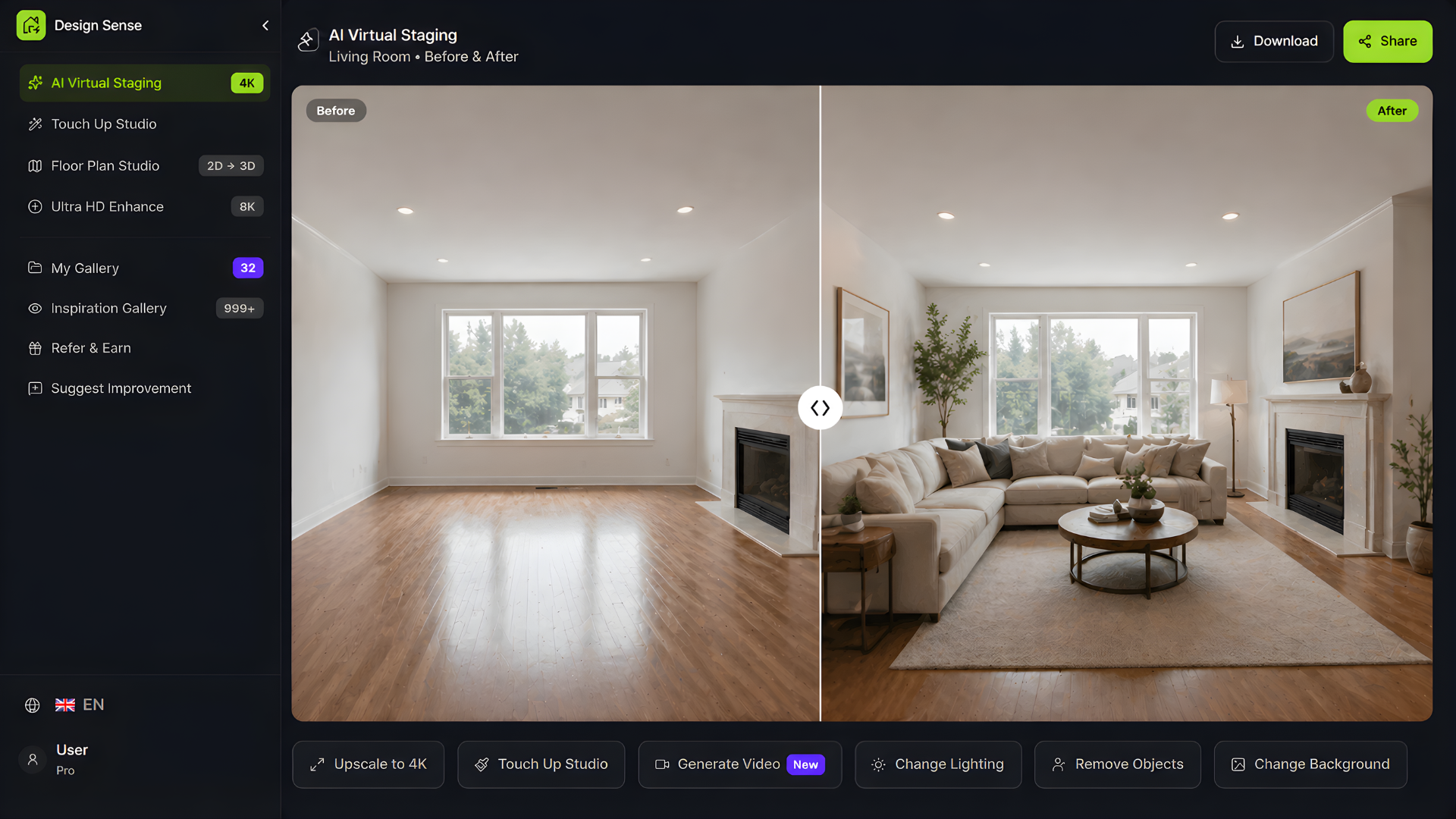 Empty property room transformed with AI virtual staging for real estate marketing