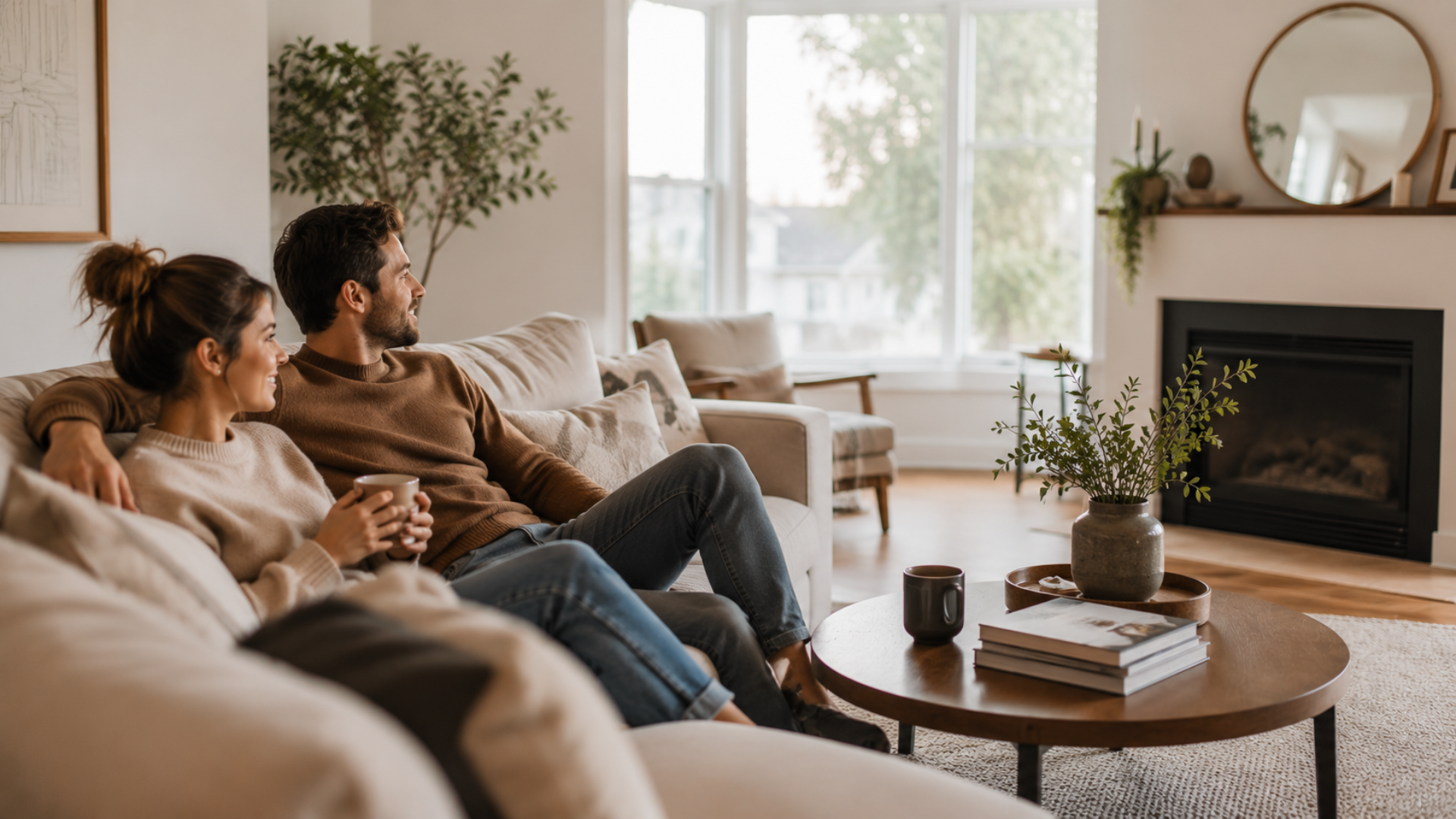 Virtually staged condo living room prepared for a real estate listing
