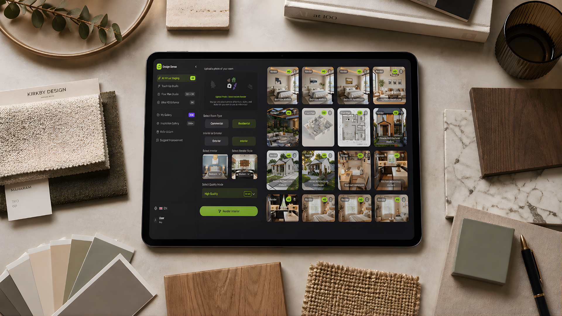 AI-generated interior design concept board for a client presentation