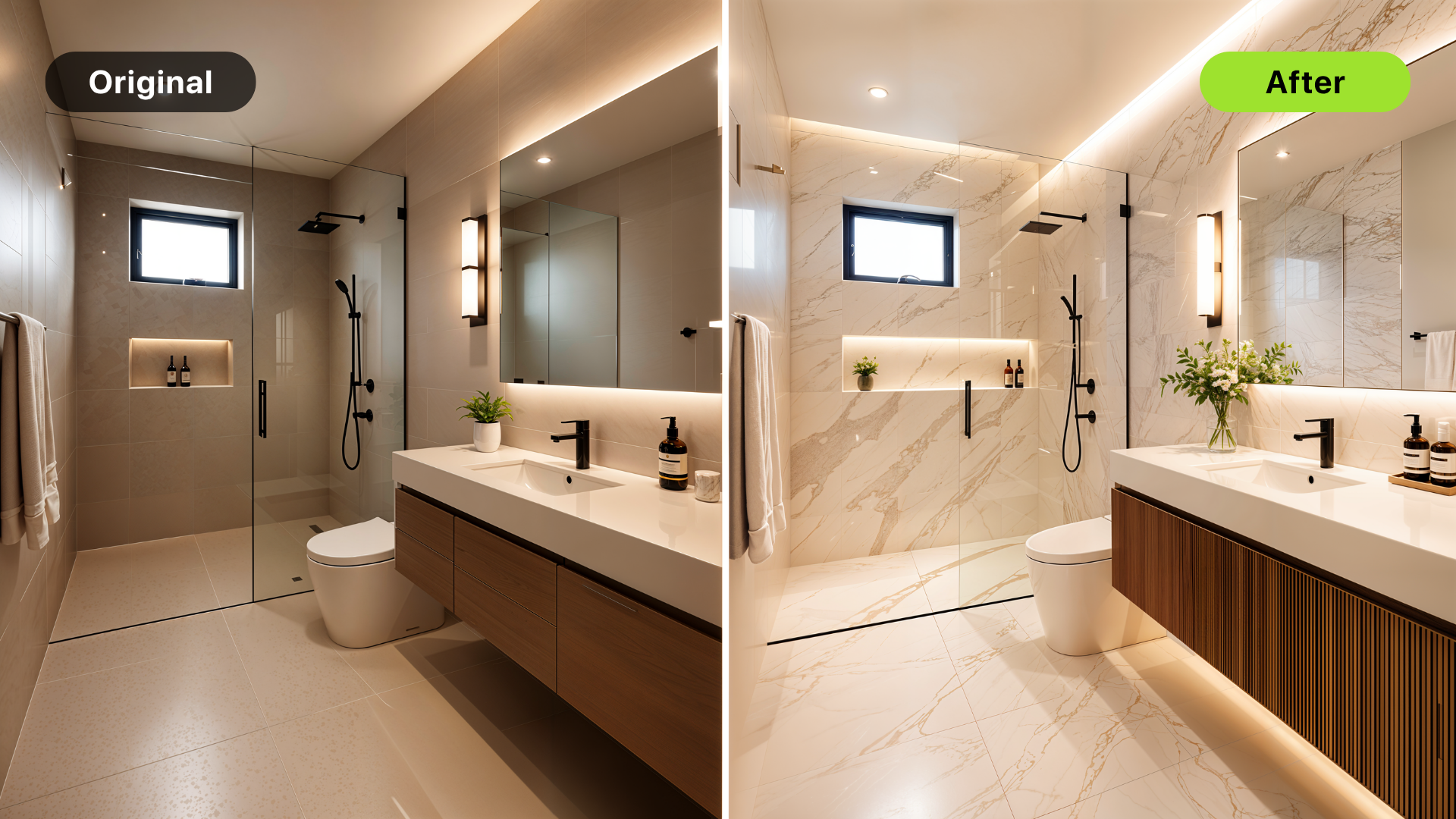 AI interior design concept before and after in a room redesign workflow