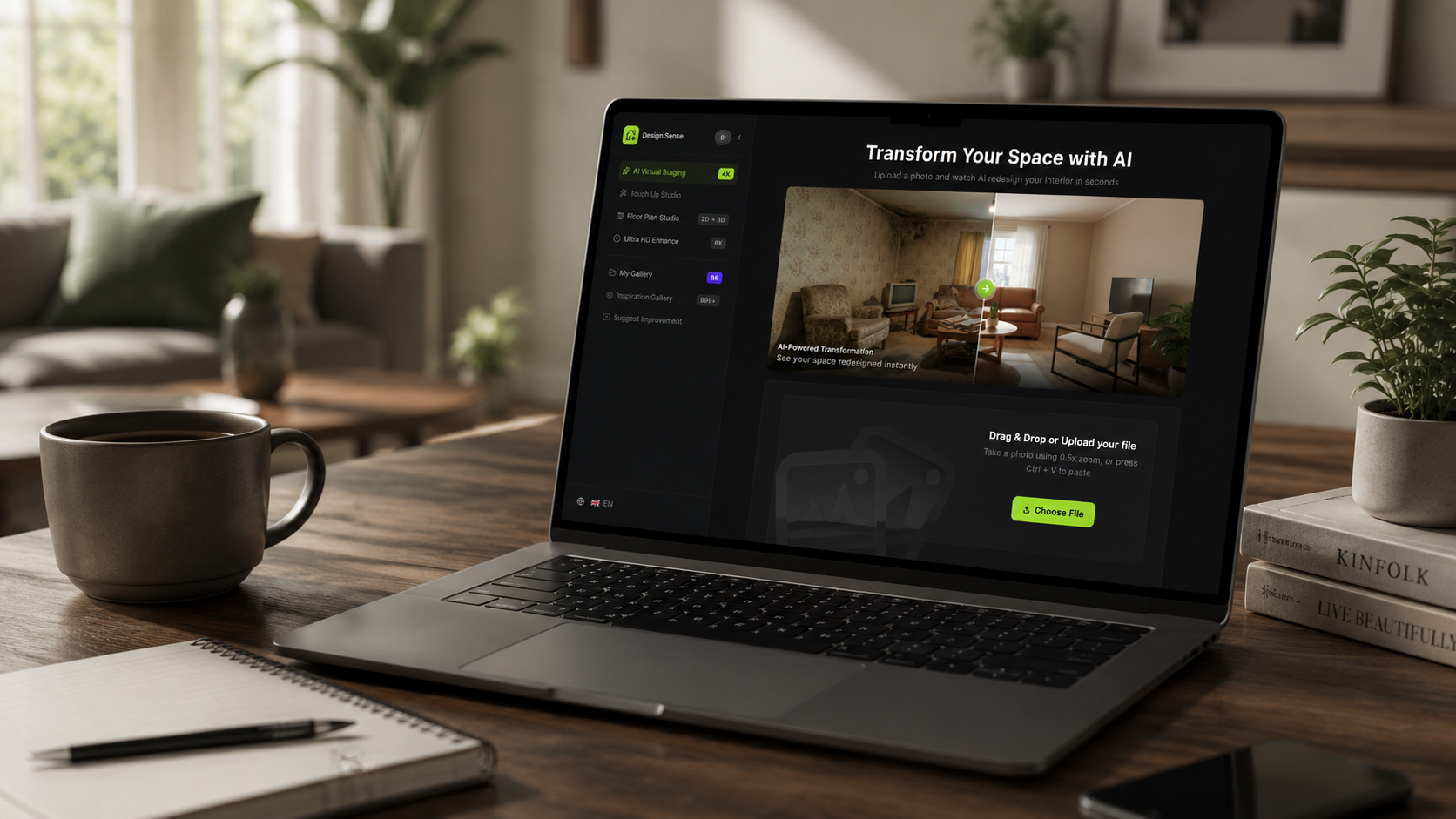 Realistic AI virtual staging result reviewed against an original listing photo