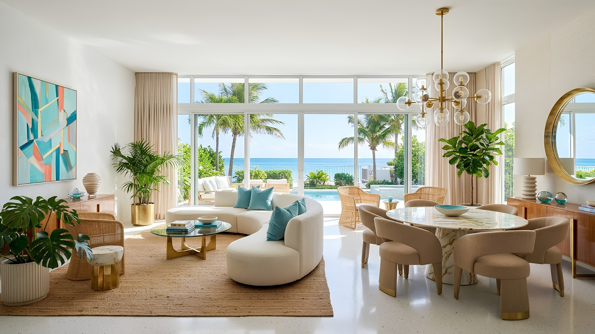 Bright tropical interior design direction suitable for a Miami interior style concept