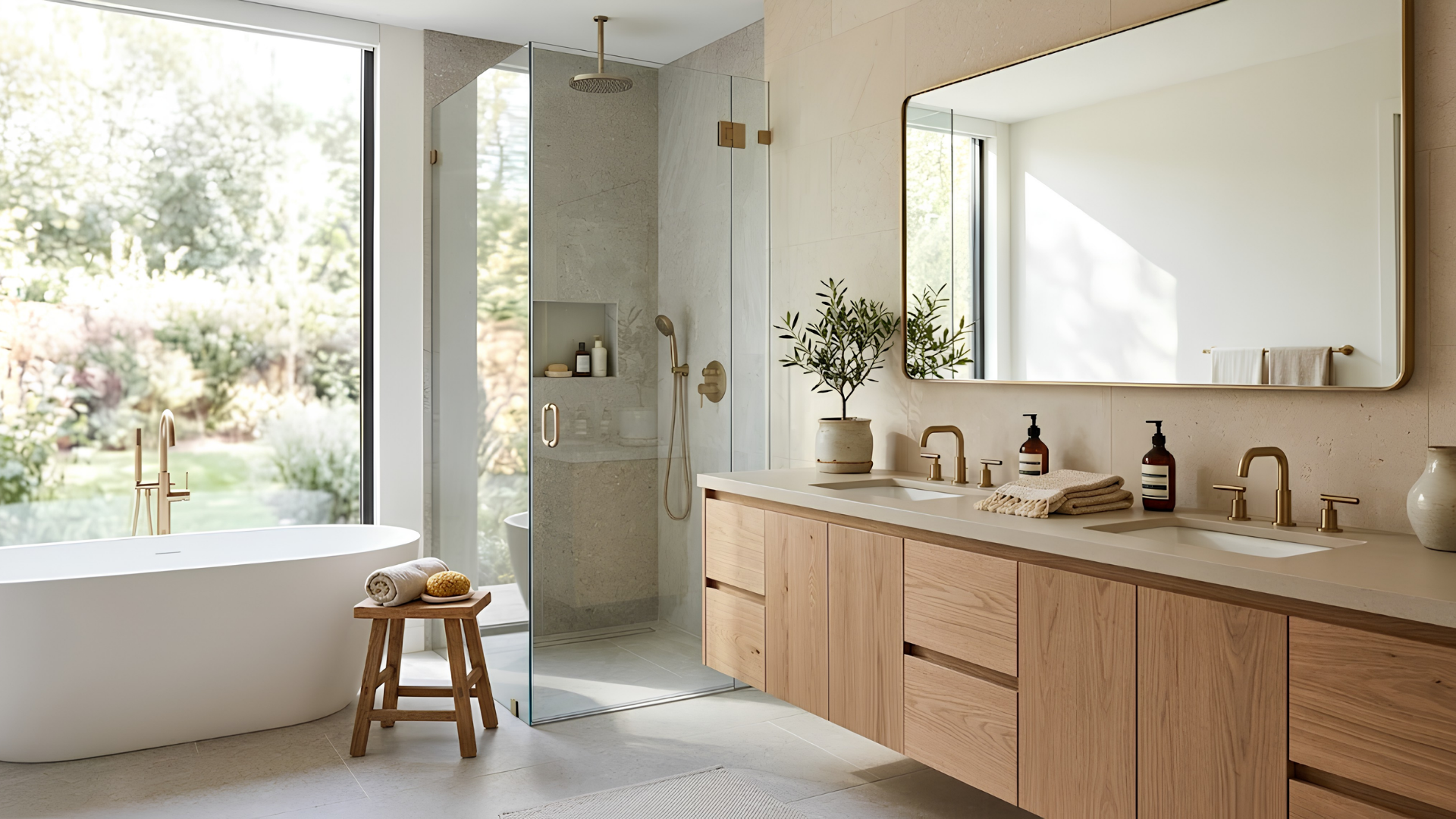 Modern rustic bathroom material direction