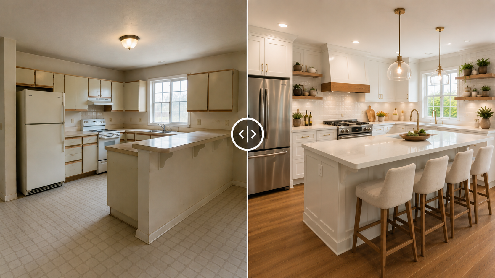 AI Virtual Staging showing before and after using DesignSense AI