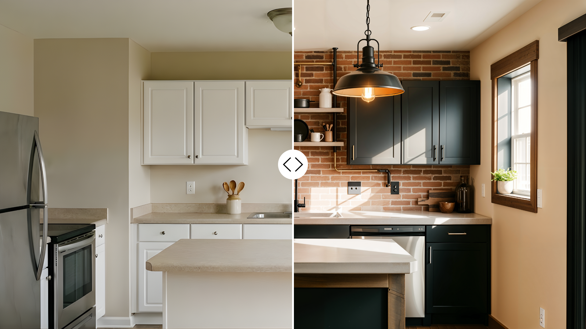 AI interior design concept before and after in a room redesign workflow
